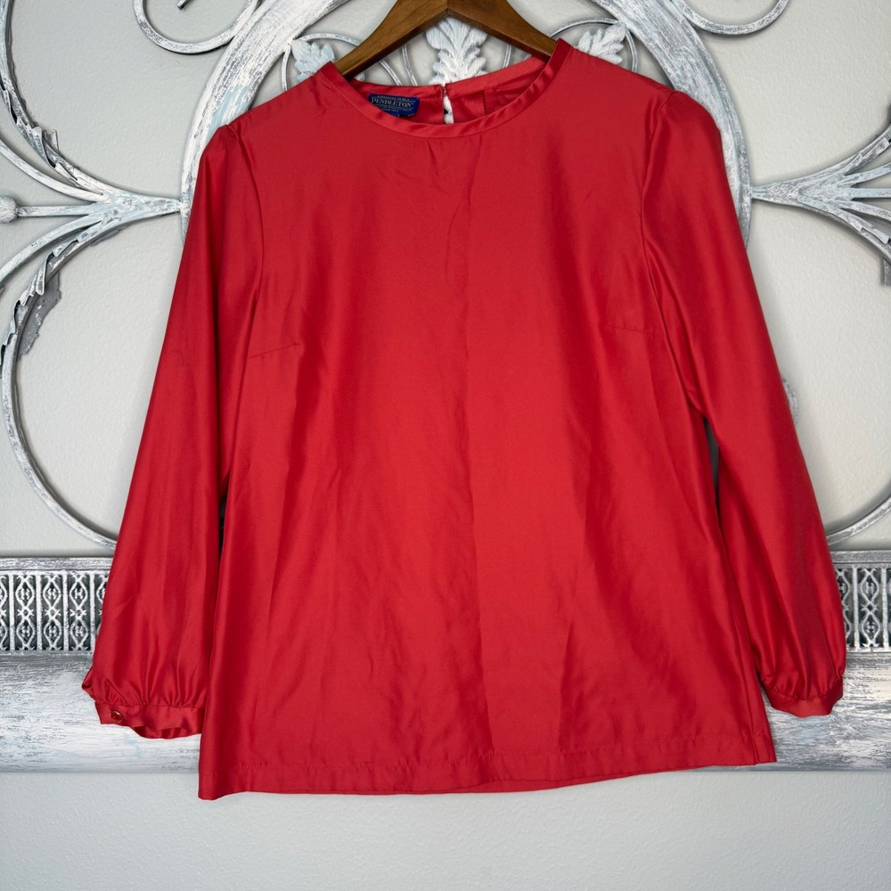 Pendleton‎ Womens Red/Orange Long Sleeve Round Neck Blouse Top Petite 4 EUC